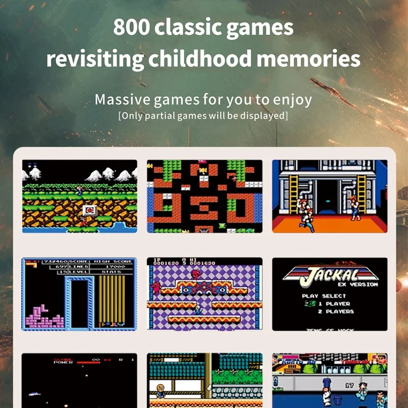 Q8 Retro Game Console with Handheld Controller Built-In 800 Games for 2 Players - Transparent Blue