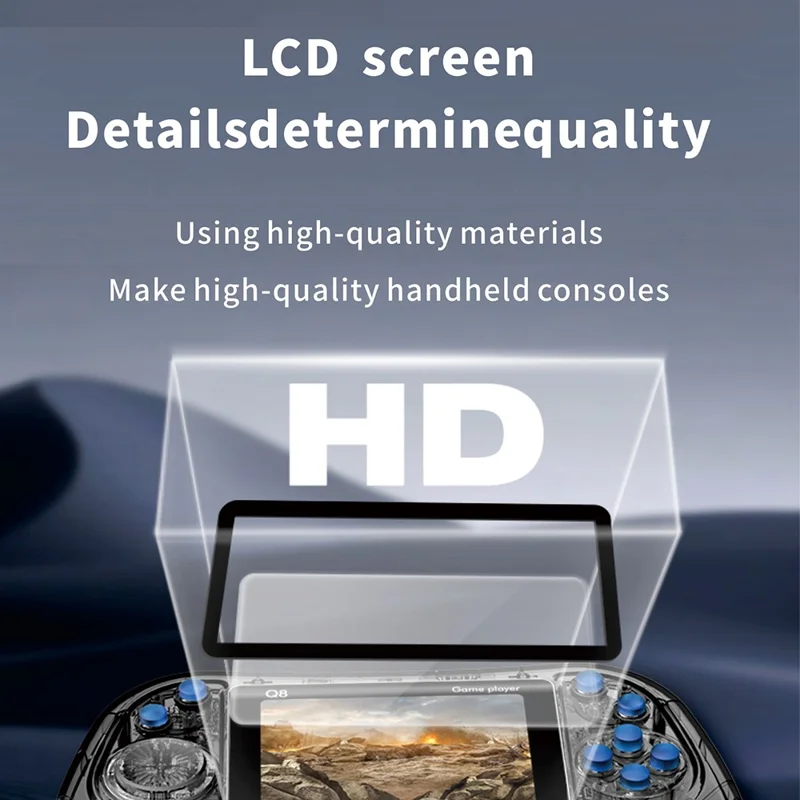 Q8 Retro Game Console with Handheld Controller Built-In 800 Games for 2 Players - Transparent Blue