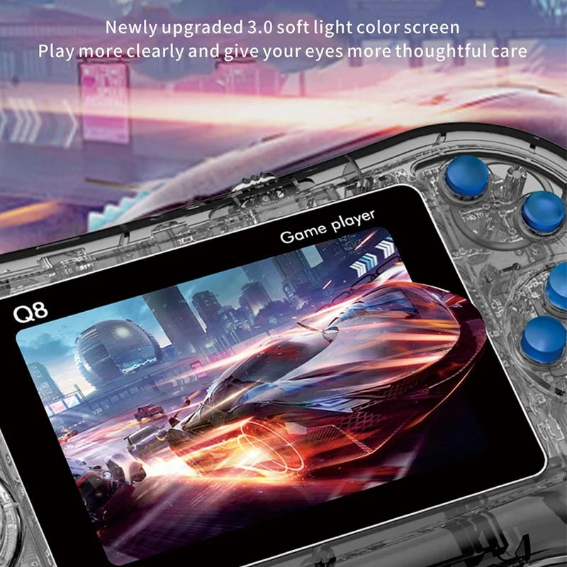 Q8 Retro Game Console with Handheld Controller Built-In 800 Games for 2 Players - Transparent Blue