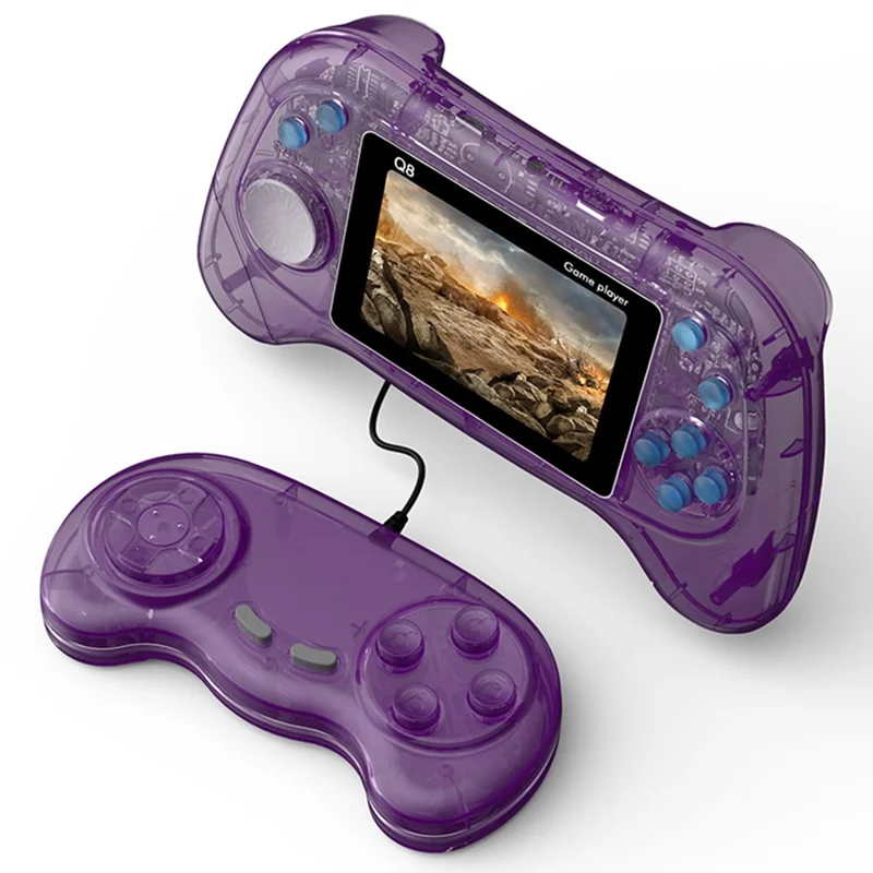 Q8 Retro Game Console with Handheld Controller Built-In 800 Games for 2 Players - Transparent Purple