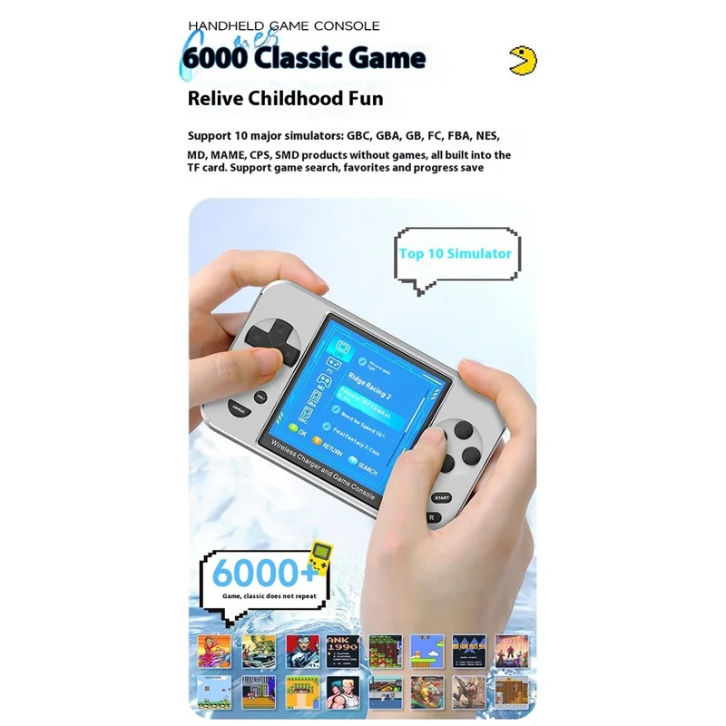 L9 Portable Handheld Video Game Console Phone Magnetic Wireless Charger Power Bank - Black