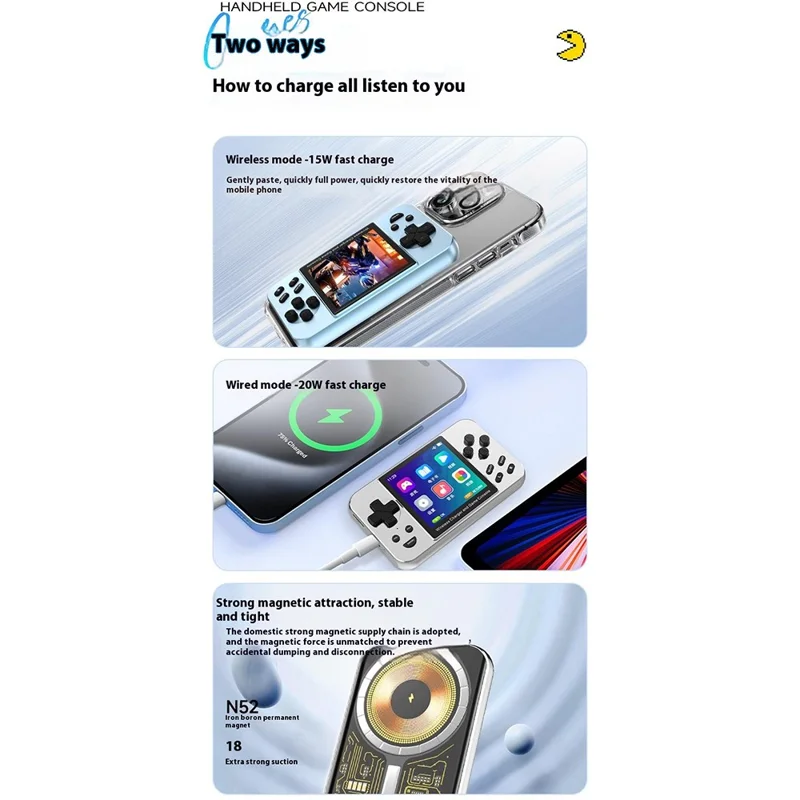 L9 Portable Handheld Video Game Console Phone Magnetic Wireless Charger Power Bank - Black