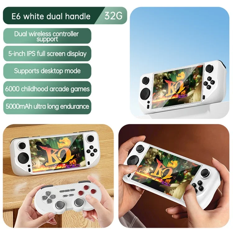 Consola de videojuegos portátil de 5 pulgadas E6 con sistema Android - Blanca