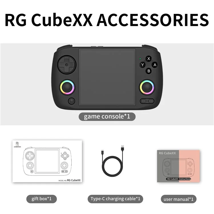 AMPOWN RG Cubexx 3.95-inch IPS Screen Quad-Core CPU Linux System Game Console, with 32G+64G TF Card - Black