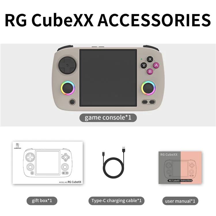 AMPOWN RG Cubexx 3.95-inch IPS Screen Quad-Core CPU Linux System Game Console, with 32G+64G TF Card - Grey
