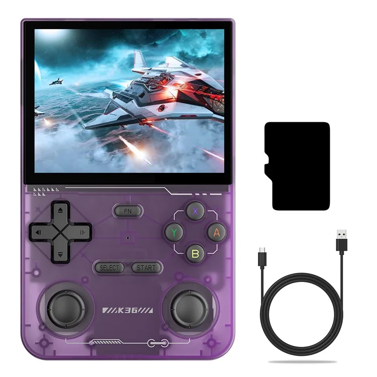 Console de jeu portable Linux open source K36 avec machine de jeu rétro et carte mémoire 64 Go - Violet