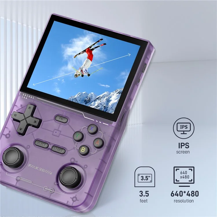 Console de jeu portable Linux open source K36 avec machine de jeu rétro et carte mémoire 64 Go - Violet