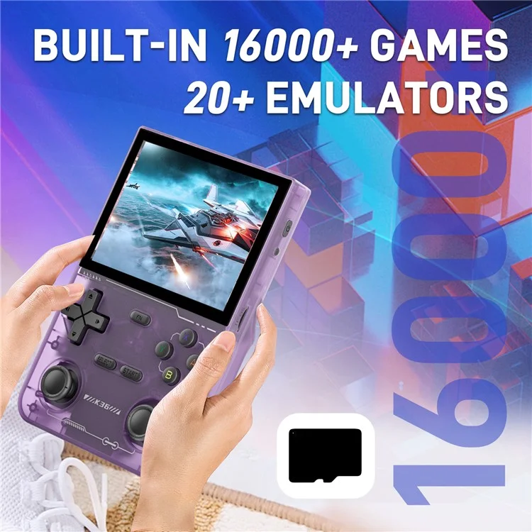 Console de jeu portable Linux open source K36 avec machine de jeu rétro et carte mémoire 64 Go - Violet