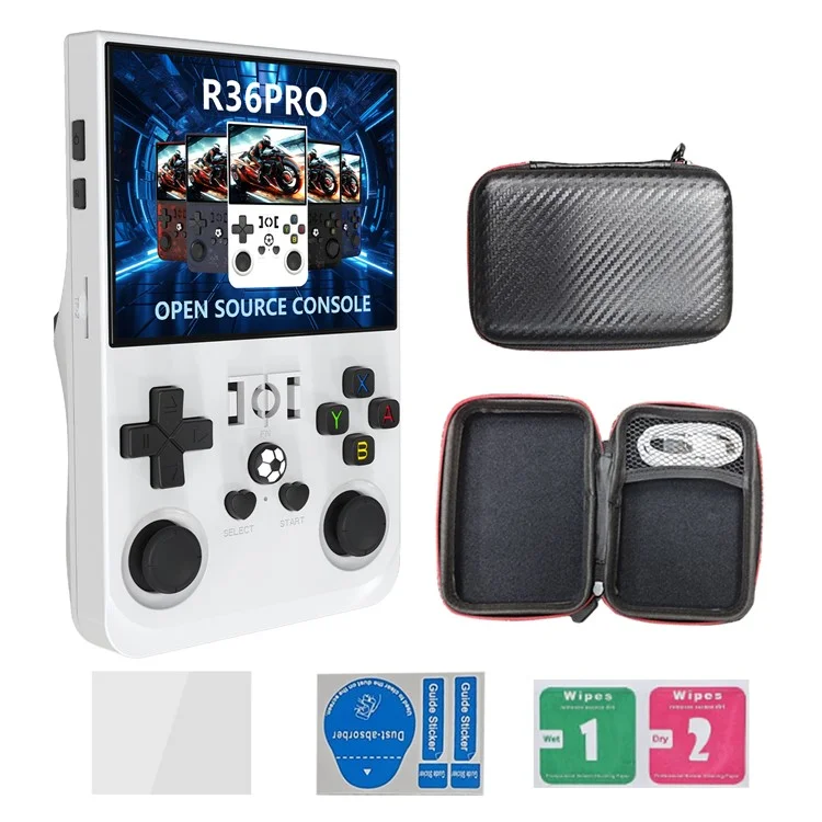 Console de jogo portátil R36 Pro de código aberto GBA Arcade com cartão de 128G - Branco