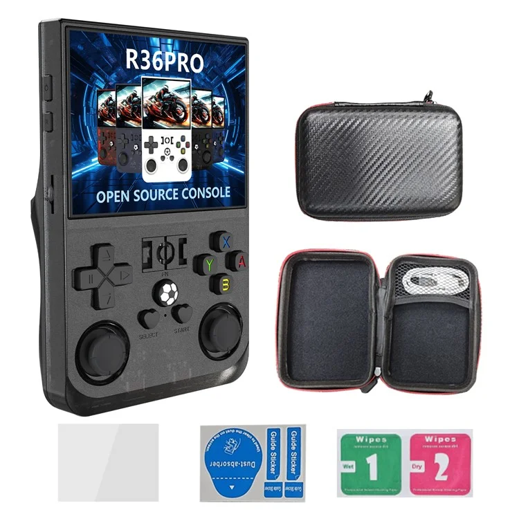 R36 Pro Open Source Handheld Game Console GBA Arcade Portable Game Machine with 128G Card - Black