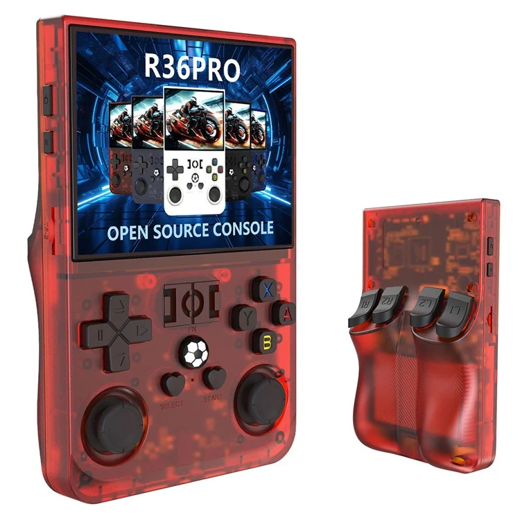 Consola de juegos portátil R36 Pro de código abierto GBA Arcade con tarjeta de 128 GB - Rojo transparente