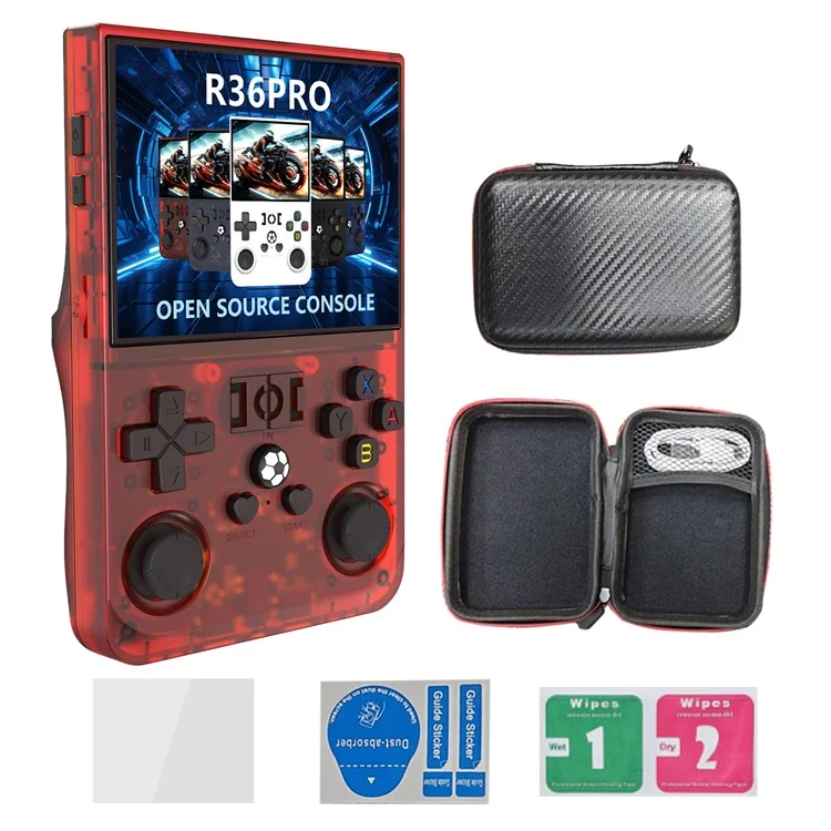 Consola de juegos portátil R36 Pro de código abierto GBA Arcade con tarjeta de 128 GB - Rojo transparente