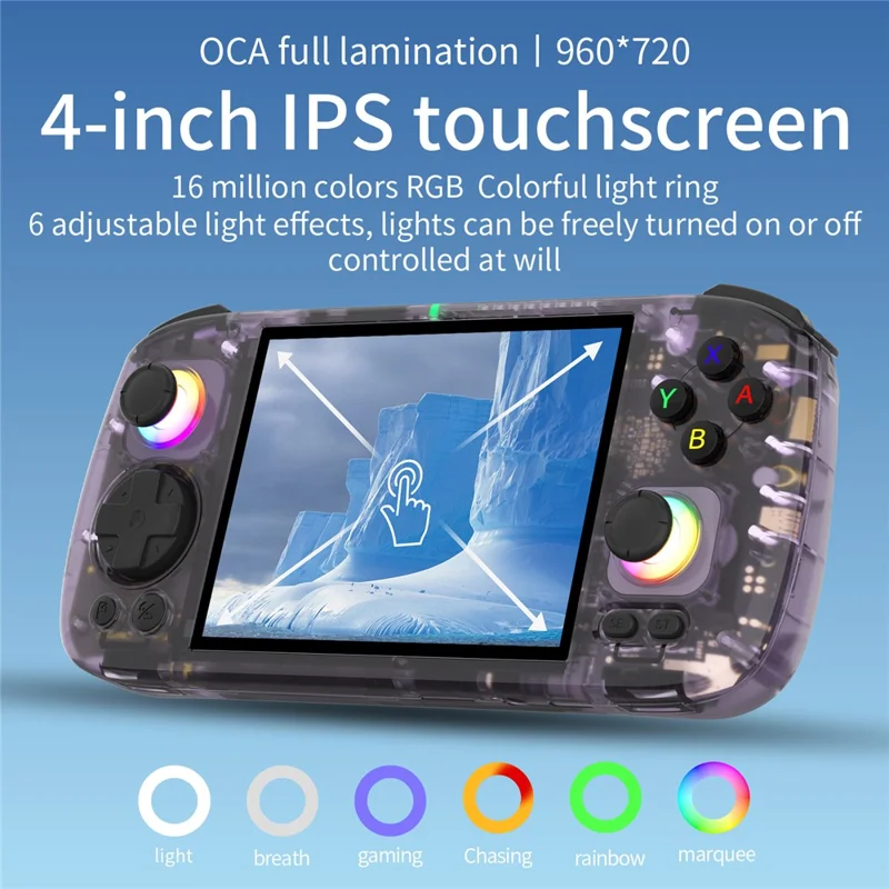 AMPOWN RG406H 4 inch Display 128G Handheld Game Console for Android 13 Retro Portable Game Device - Transparent Purple