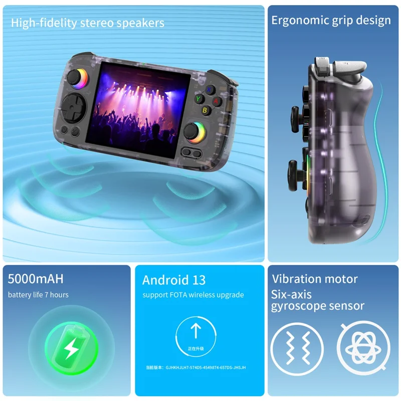 AMPOWN RG406H 4 inch Display 128G Handheld Game Console for Android 13 Retro Portable Game Device - Transparent Purple