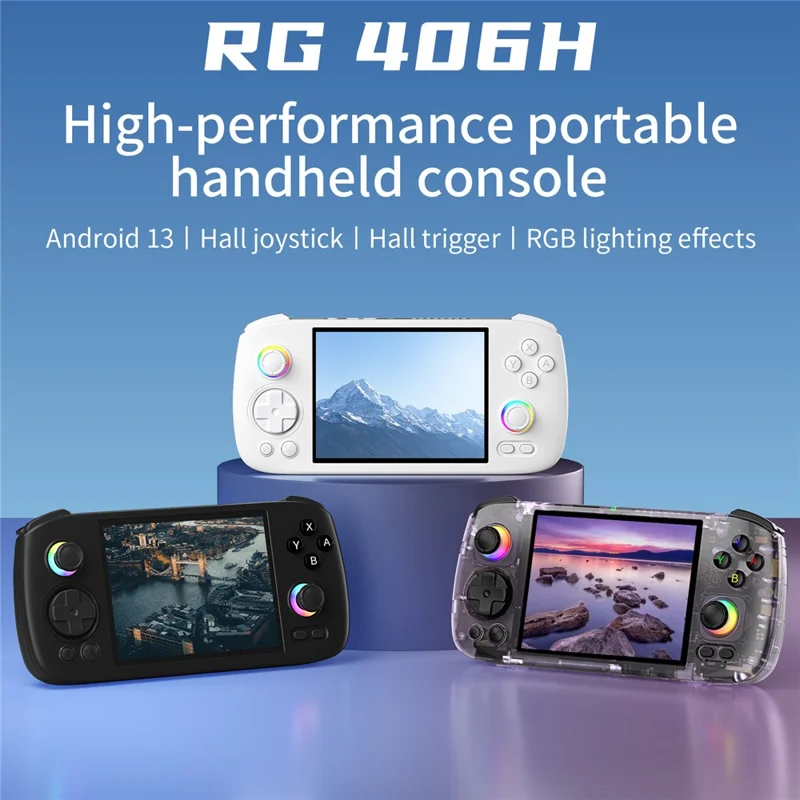 AMPOWN RG406H 4 inch Display 128G Handheld Game Console for Android 13 Retro Portable Game Device - Transparent Purple