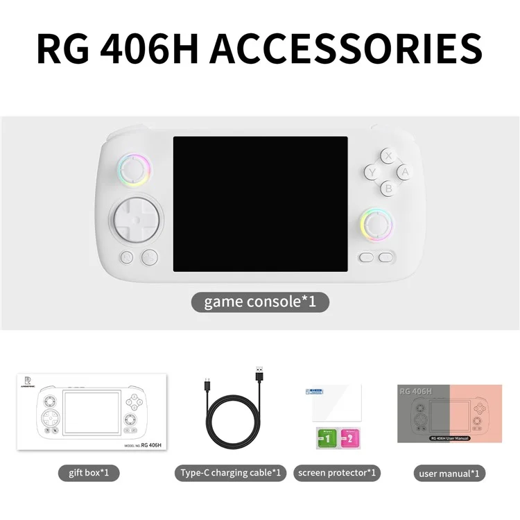 AMPOWN RG406H 4 inch Display 128G Handheld Game Console for Android 13 Retro Portable Game Device - White