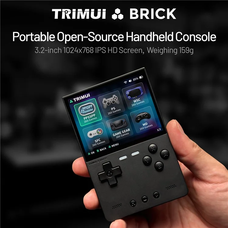 AMPOWN TRIMUI BRICK Handheld Game Console 3.2 inch IPS Screen Open Source Arcade Retro Game Device - Black