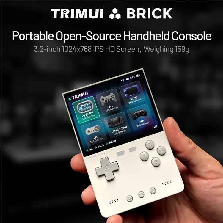 AMPOWN TRIMUI BRICK Handheld Game Console 3.2 inch IPS Screen Open Source Arcade Retro Game Device - White