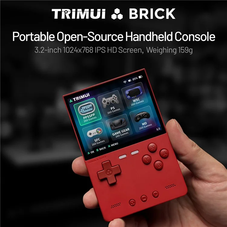 AMPOWN TRIMUI BRICK Handheld Spielekonsole 3,2 Zoll IPS-Bildschirm Open Source Arcade Retro-Spielgerät - Rot
