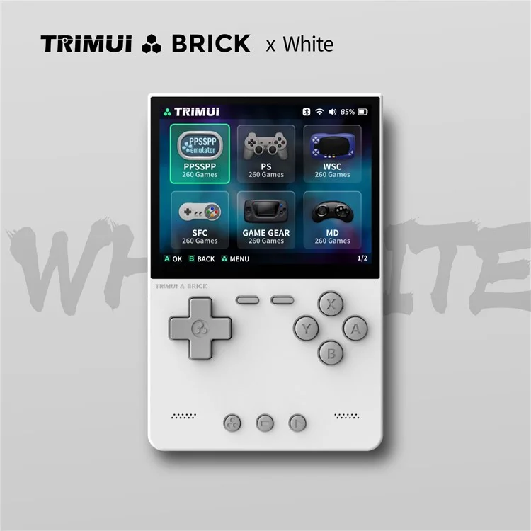 AMPOWN TRIMUI BRICK 256G Handheld Game Console 3.2 inch IPS Screen Open Source Arcade Retro Game Device - White
