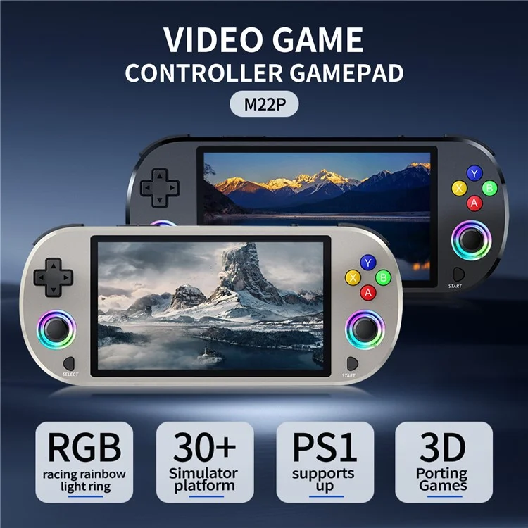 AMPOWN M22 Handheld Game Console Retro HD 5 inch Display Portable Game Device with 2 Controllers - Grey