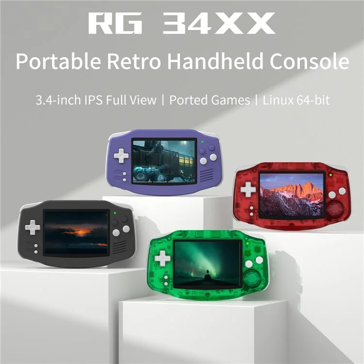AMPOWN RG 34XX 3,4 Zoll IPS-Bildschirm Linux-System Retro-Handheld-Spielekonsole mit 32G TF-Karte - Blau
