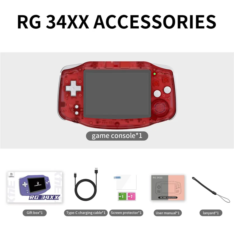 ANBERNIC RG 34XX 3.4 Inch IPS Screen Linux System Retro Handheld Gaming Console with 32G TF Card - Red