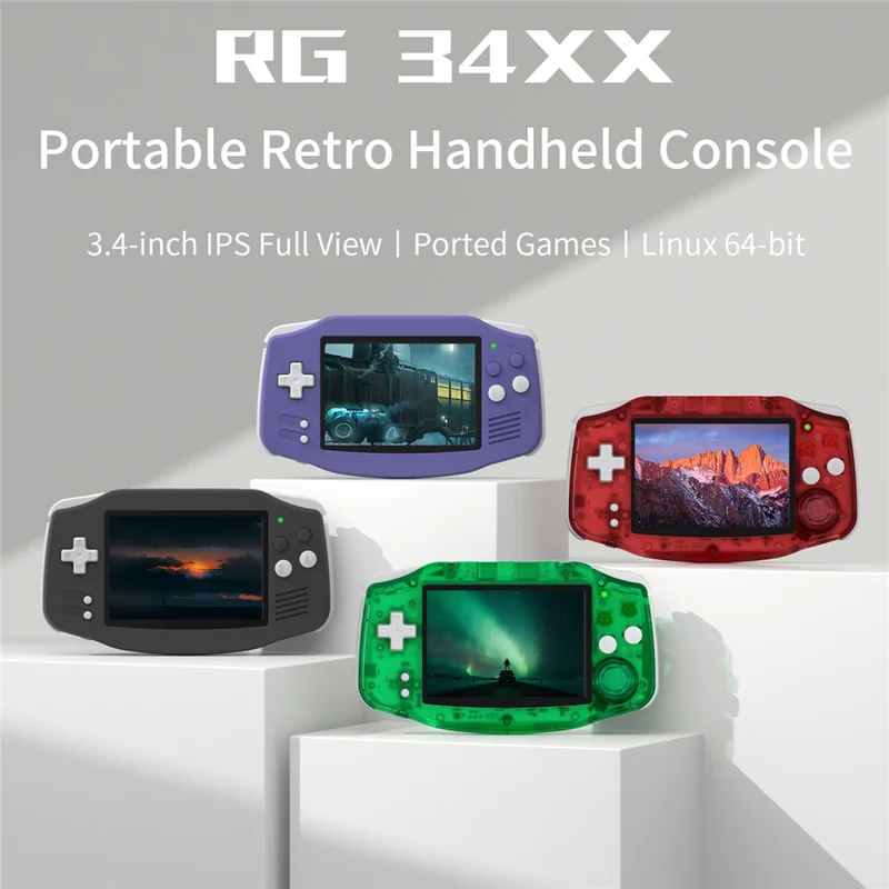 ANBERNIC RG 34XX 3.4 Inch IPS Screen Linux System Retro Handheld Gaming Console with 32G TF Card - Red