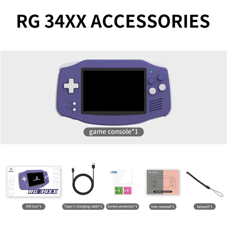 Console portatile da gioco retrò AMPOWN RG 34XX con schermo IPS da 3,4 pollici, sistema Linux e scheda TF da 32G + 256G - Blu