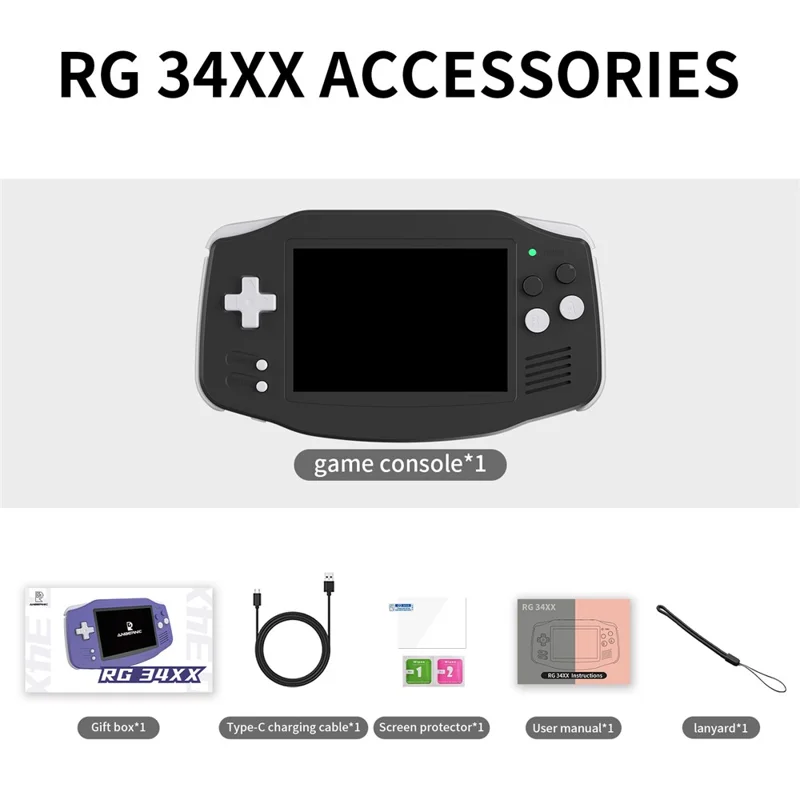ANBERNIC RG 34XX 3.4 Inch IPS Screen Linux System Retro Handheld Gaming Console with 32G + 256G TF Card - Black