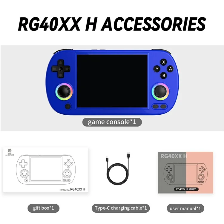 ANBERNIC RG40XXH Handheld Game Console for HD TV Wireless Controller with 32G + 128G TF Card - Blue