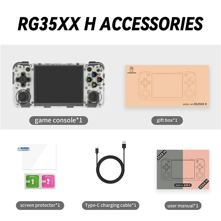 Console di gioco portatile AMPOWN RG35XXH 32G Retro Arcade Open Source WiFi Bluetooth - Bianco trasparente