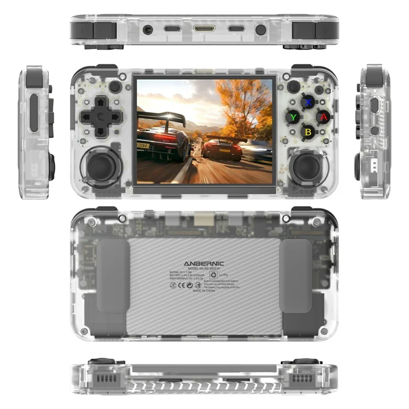 ANBERNIC RG35XXH Портативная игровая консоль с открытым исходным кодом с беспроводным контроллером с картой TF 32 Гб + 128 Гб - Прозрачный белый
