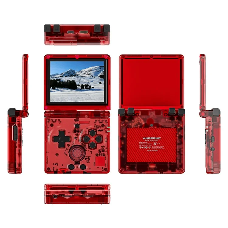 AMPOWN RG35XXSP 32G + 64G Console de jogos portátil retrô dobrável com Wi-Fi e Bluetooth - Vermelho Transparente