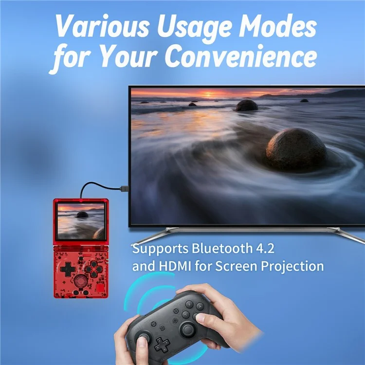 AMPOWN RG35XXSP 32G + 64G Console de jogos portátil retrô dobrável com Wi-Fi e Bluetooth - Vermelho Transparente