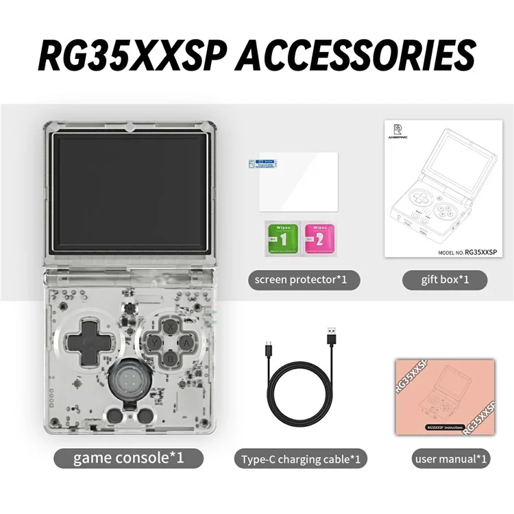 ANBERNIC RG35XXSP Flip Handheld Game Console Retro Wireless Controller with 32G + 128G TF Card - Transparent White