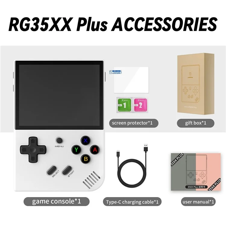 ANBERNIC RG35XX PLUS Console portatile da gioco con schermo IPS da 3,5 pollici Retro Arcade Controller con scheda TF da 32G - Bianco