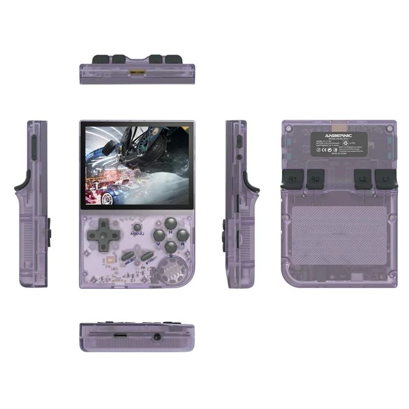 AMPOWN RG35XX+ aufgerüstete 32G + 64G Open Source Handheld Spielekonsole Klassische Retro-Arcade-Spielmaschine - Transparentes Lila