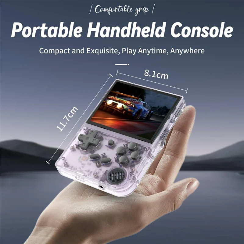 AMPOWN RG35XX+ aufgerüstete 32G + 64G Open Source Handheld Spielekonsole Klassische Retro-Arcade-Spielmaschine - Transparentes Lila