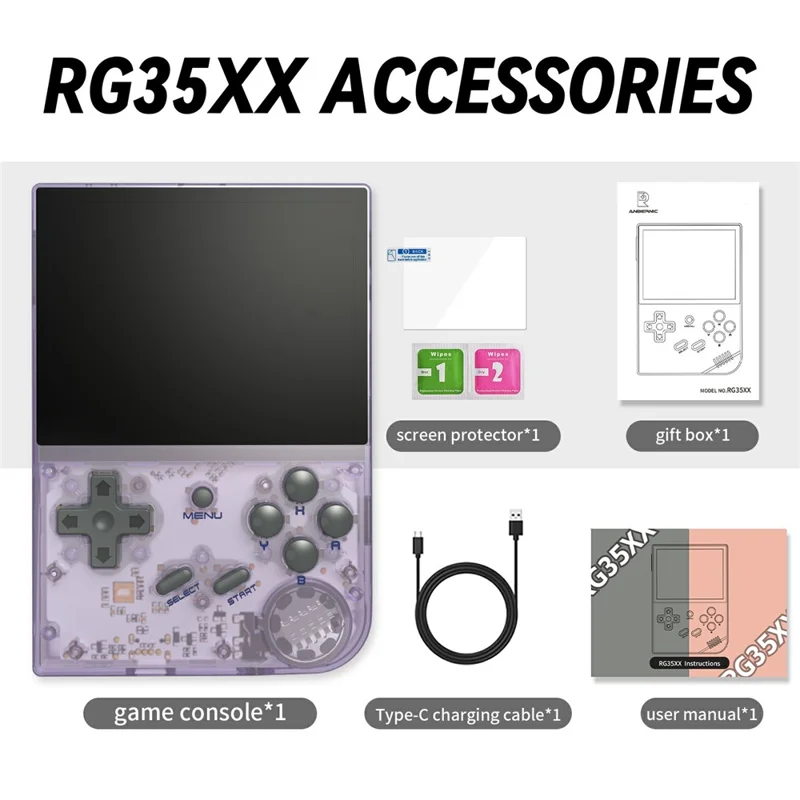 AMPOWN RG35XX+ aufgerüstete 32G + 64G Open Source Handheld Spielekonsole Klassische Retro-Arcade-Spielmaschine - Transparentes Lila