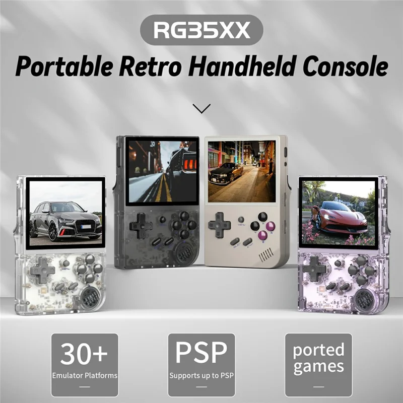 AMPOWN RG35XX+ aufgerüstete 32G + 64G Open Source Handheld Spielekonsole Klassische Retro-Arcade-Spielmaschine - Transparentes Lila