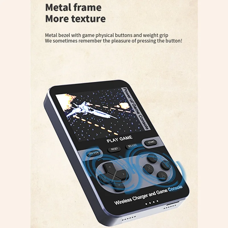 001 15W Magnetic Wireless Fast Charging Power Bank Handheld Game Console with Built-in 500 Games - Gold