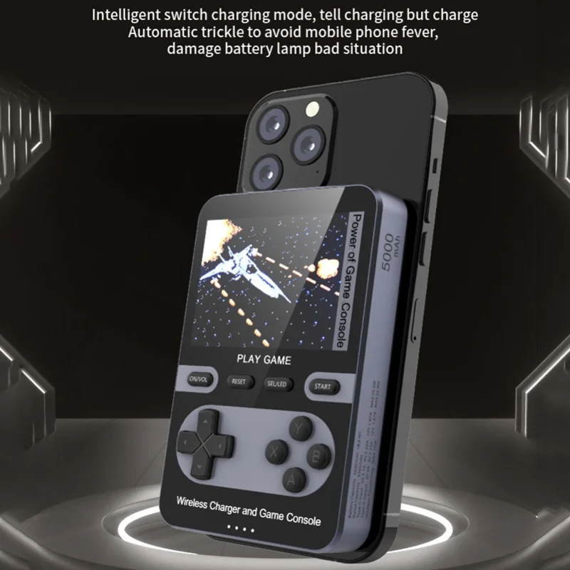 001 15W Magnetic Wireless Fast Charging Power Bank Handheld Game Console with Built-in 500 Games - Gold