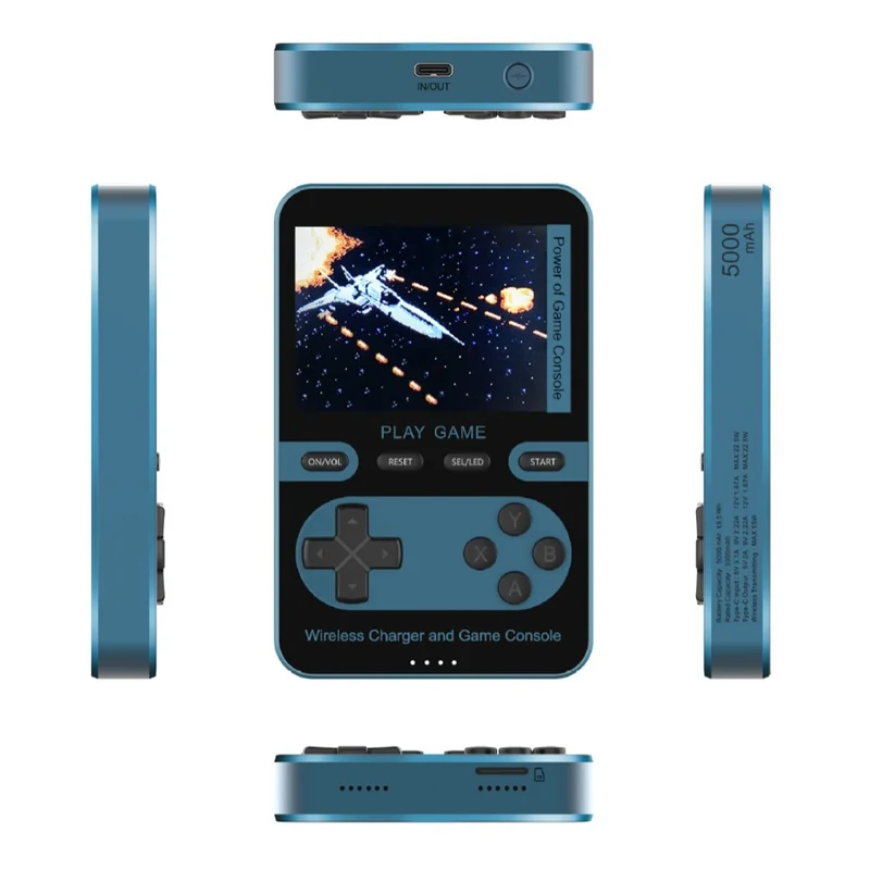 001 15W Magnetic Wireless Fast Charging Power Bank Handheld Game Console with Built-in 500 Games - Blue