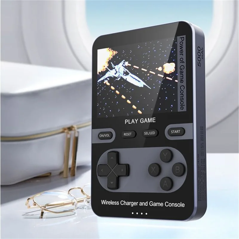 001 15W Magnetic Wireless Fast Charging Power Bank Handheld Game Console with Built-in 500 Games - Blue