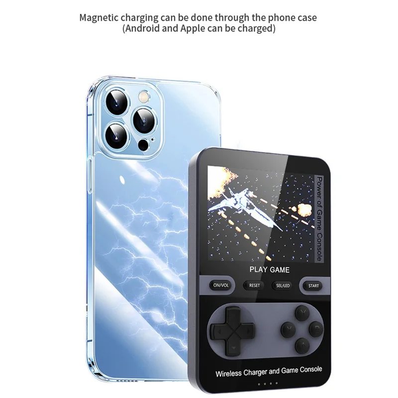 001 15W Magnetic Wireless Fast Charging Power Bank Handheld Game Console with Built-in 500 Games - Blue