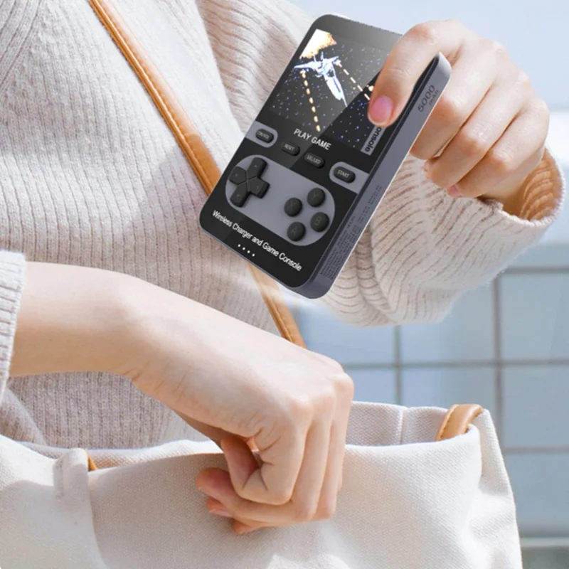 001 15W Magnetic Wireless Fast Charging Power Bank Handheld Game Console with Built-in 500 Games - Blue