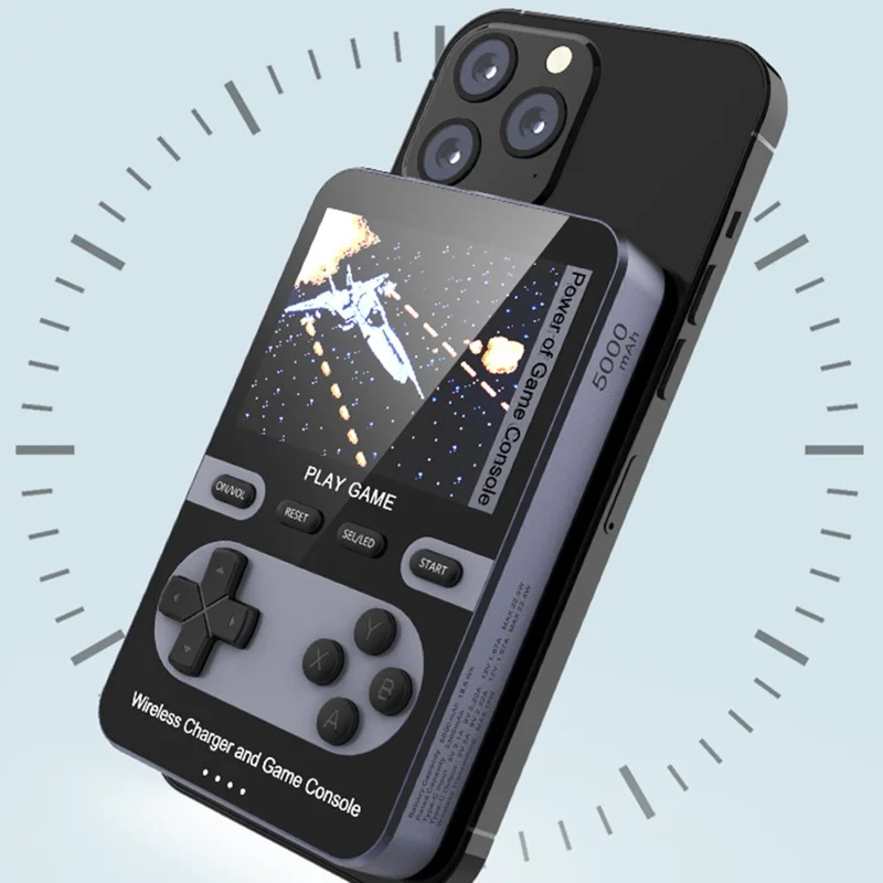 001 15W Magnetic Wireless Fast Charging Power Bank Handheld Game Console with Built-in 500 Games - Blue
