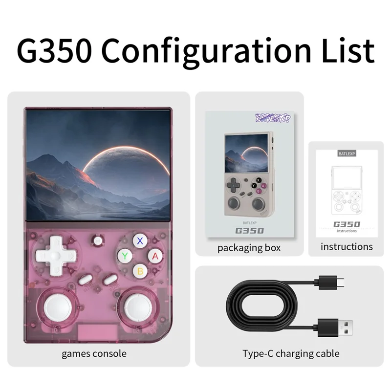 ANBERNIC G350 128GB Handheld Game Console WiFi Multiplayer Game Machine Support Wired Controller - Transparent Pink