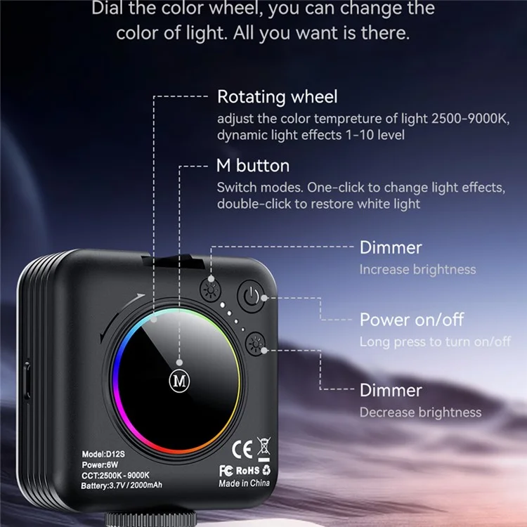 ESSAGER Fill Light 2000mAh Multifunctional RGB LED Panel 2500K - 9000K for Photography / Video / Streaming